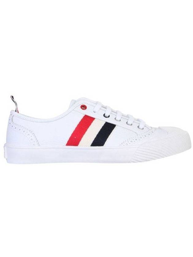 Three Stripe Tab Leather Low Top Sneakers White - THOM BROWNE - BALAAN 1