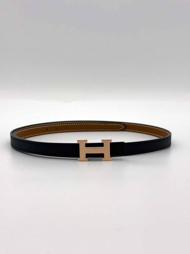 Mini H Buckle Strap 13mm Reversible Leather Belt Pink Gold Black - HERMES - BALAAN 5