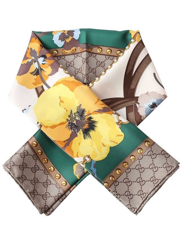 GG Flower Square Silk Scarf - GUCCI - BALAAN 2