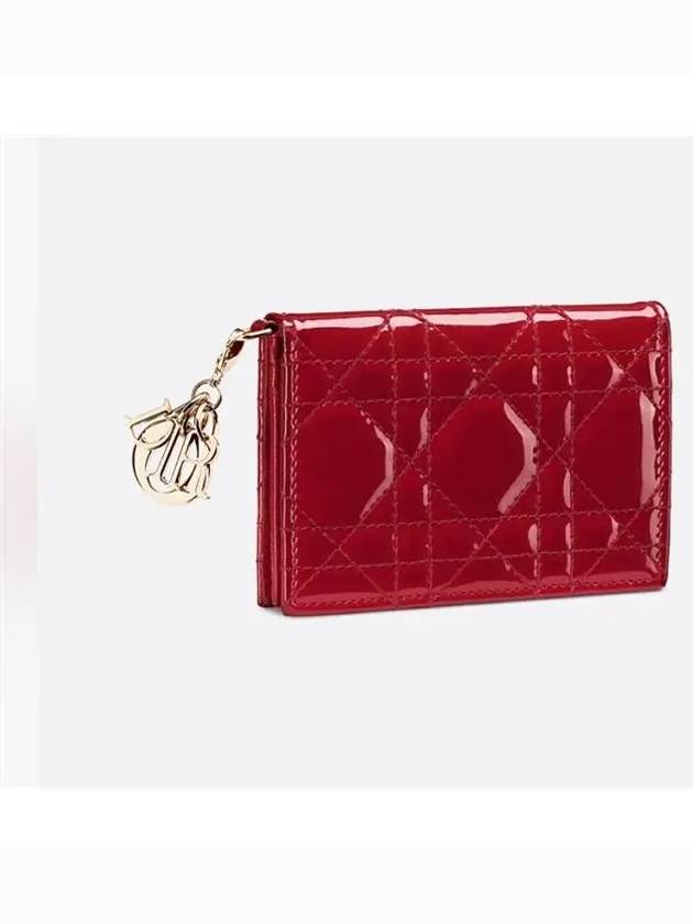 Lady Cannage Patent Calfskin Flap Card Wallet Red - DIOR - BALAAN 3