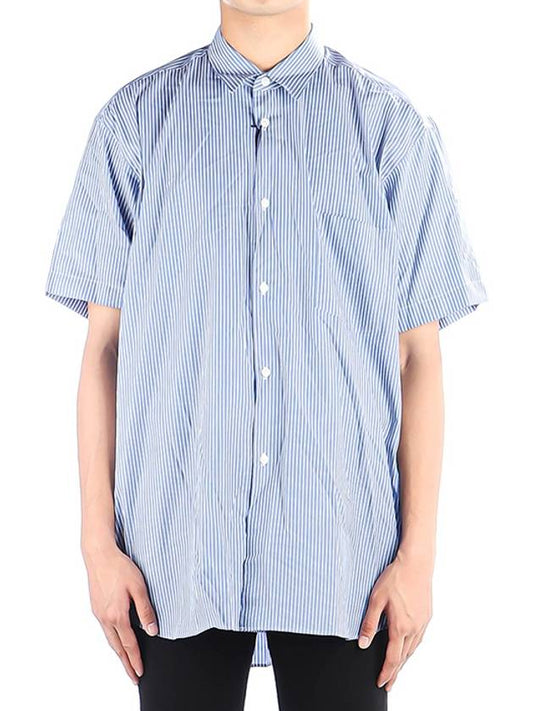 Pocket Striped Cotton Short Sleeve Shirt Blue - COMME DES GARCONS - BALAAN.