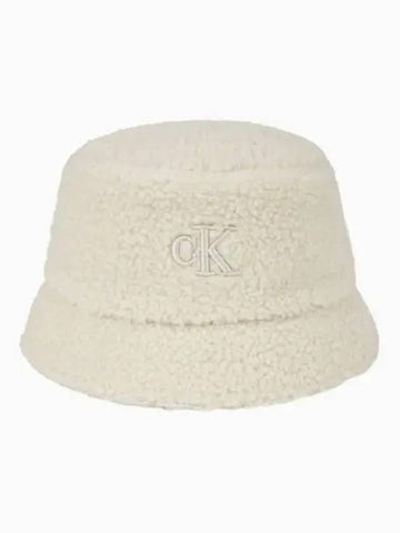 JEANS Unisex CKJ Small Monogram Logo Sherpa Bucket Hat 4K5034G QYJ - CALVIN KLEIN - BALAAN 1