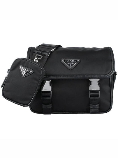 Triangle Logo Re-Nylon Saffiano Leather Cross Bag Black - PRADA - BALAAN 2