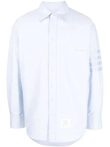 Striped Detail Long Sleeved Shirt Light Blue - THOM BROWNE - BALAAN 1