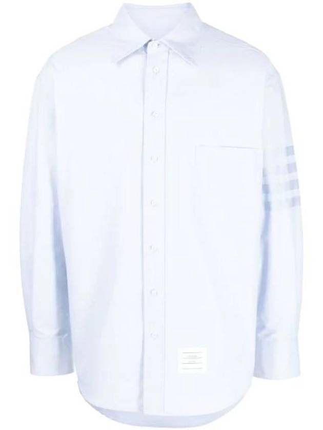 Striped Detail Long Sleeved Shirt Light Blue - THOM BROWNE - BALAAN 1