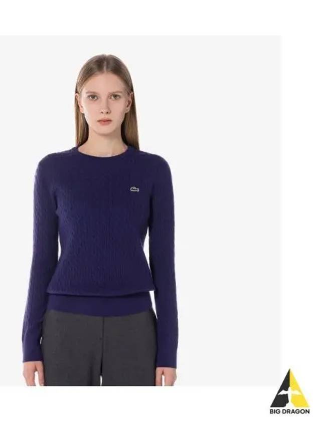 Women s Cable Crewneck Sweater Purple - LACOSTE - BALAAN 1