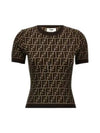 FF Cotton Crew Neck Short-Sleeved Knit Top Brown - FENDI - BALAAN 2