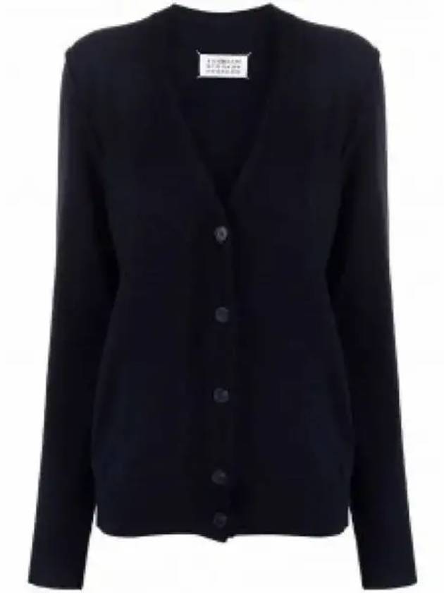 Women's Back Stitch V Neck Cashmere Cardigan Navy - MAISON MARGIELA - BALAAN 2