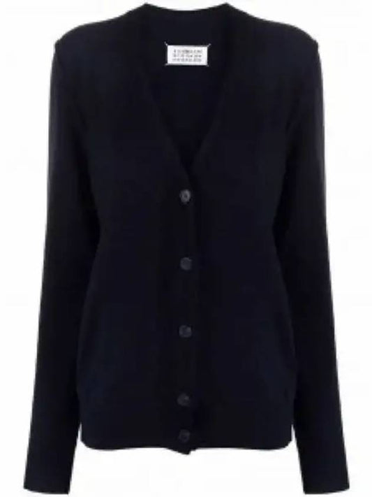 Women's Back Stitch V Neck Cashmere Cardigan Navy - MAISON MARGIELA - BALAAN 2