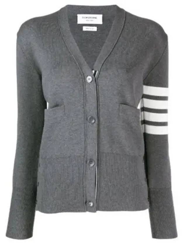 Cotton 4-Bar Milano Classic V-Neck Cardigan Medium Grey - THOM BROWNE - BALAAN 2