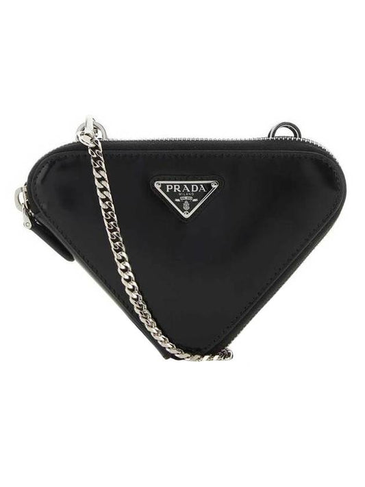 Brushed Leather Mini Chain Shoulder Bag Black - PRADA - BALAAN.