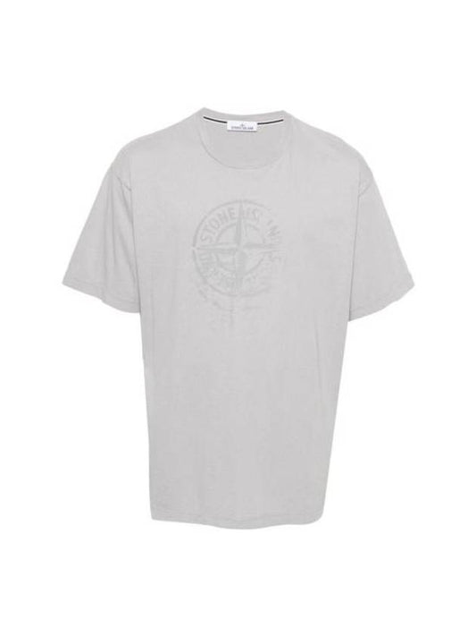 Men's Logo Print Crew Neck Short Sleeve T-Shirt Grey - STONE ISLAND - BALAAN 1
