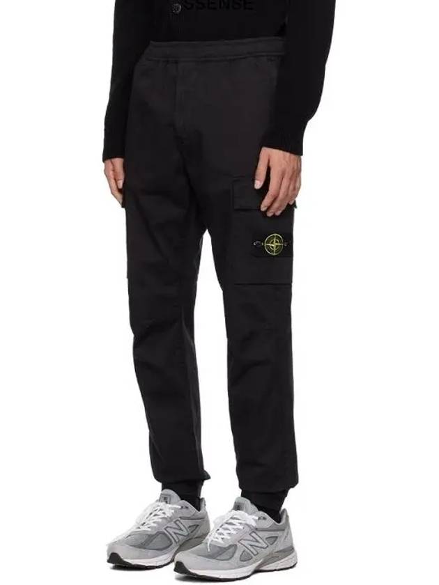 Garment Dyed Cotton Wool Satin Cargo Track Pants Black - STONE ISLAND - BALAAN 7