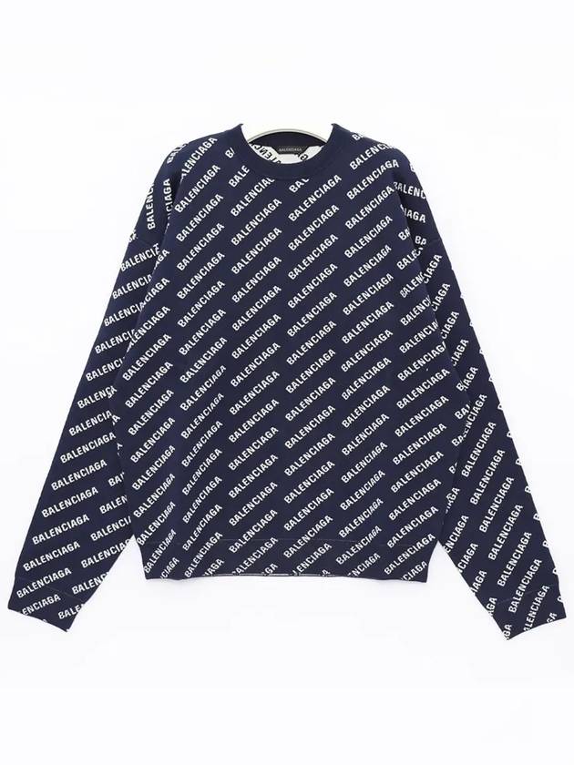 Allover Logo Crew Sweatshirt Navy - BALENCIAGA - BALAAN 3