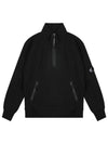 Diagonal Raised Fleece Quarter Zip-Up Sweatshirt Black - CP COMPANY - BALAAN 2