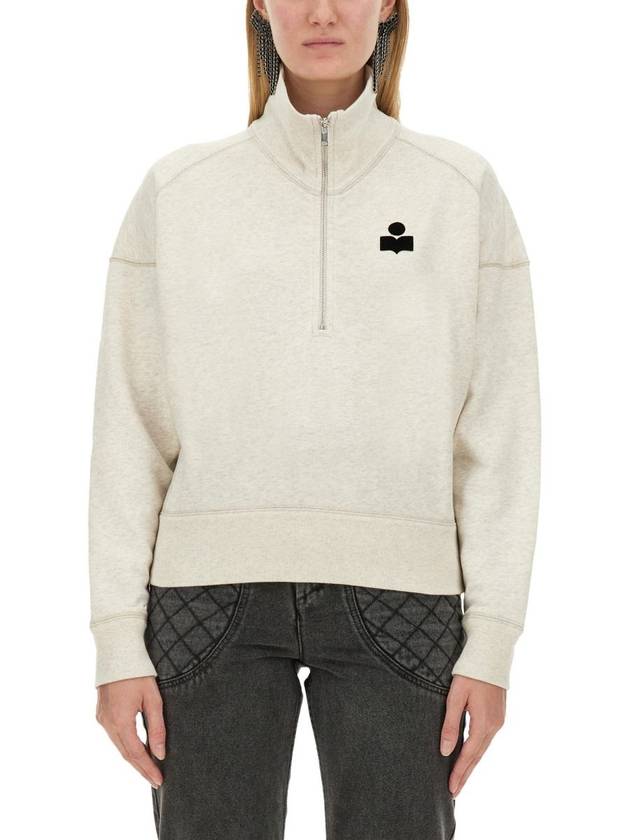 Ross Stand-Up Collar Short Cotton Sweatshirt Ecru - ISABEL MARANT ETOILE - BALAAN 3