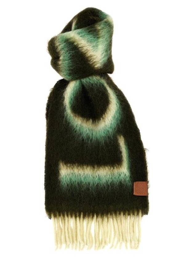 Logo Fringe Wool Mohair Scarf Green - LOEWE - BALAAN 1