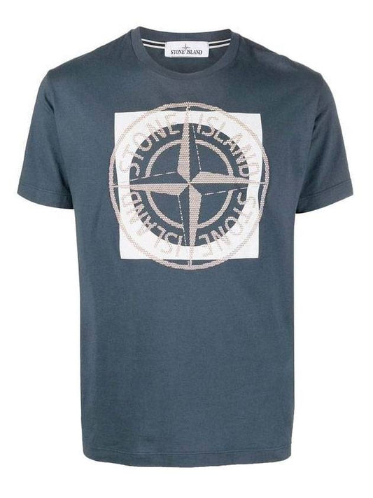 Compass Logo Printing Short Sleeve T-Shirt Blue - STONE ISLAND - BALAAN.
