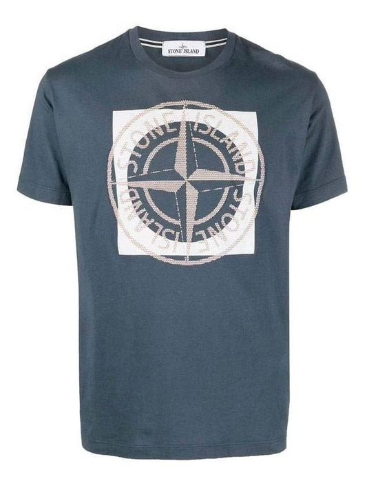 Compass Logo Printing Short Sleeve T-Shirt Blue - STONE ISLAND - BALAAN 1