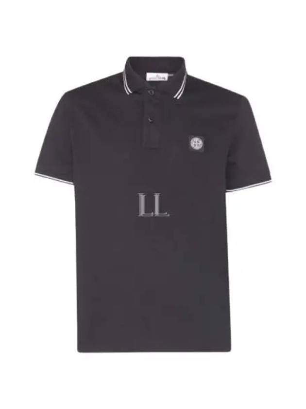 Stretch Cotton Pique Short Sleeve Polo Shirt Black - STONE ISLAND - BALAAN 2