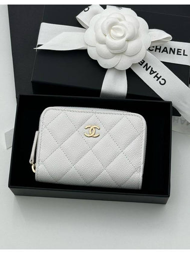 Classic zipper card wallet caviar white gold AP0216 - CHANEL - BALAAN 1