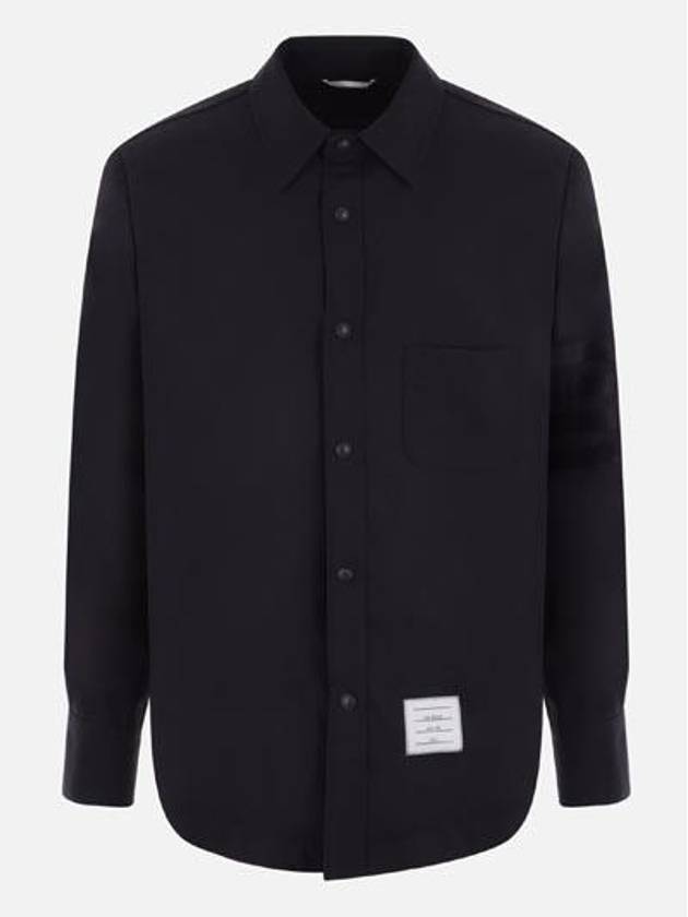 4 Bar Stripe Plain Weaving Wool Long Sleeve Shirt Navy - THOM BROWNE - BALAAN 2