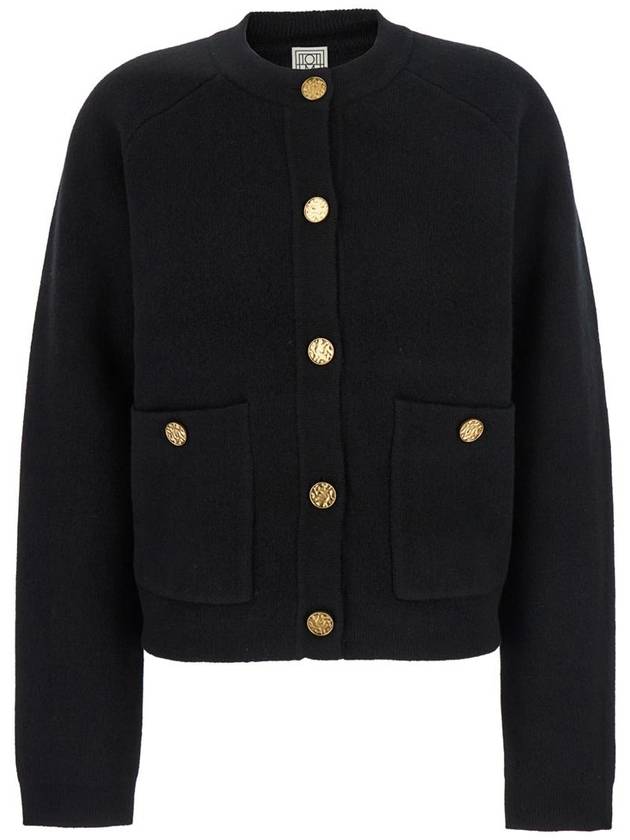 Black Crewneck Cardigan With Snap Bittons In Wool An Cashmere Blend Woman - TOTEME - BALAAN 1