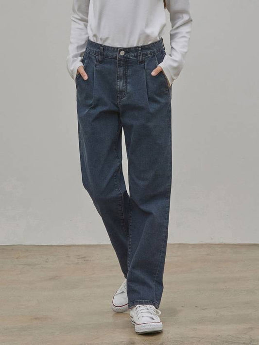 RYUL+WAI: Denim Tuck Straight Pants Indigo - RYUL+WAI: - BALAAN 2