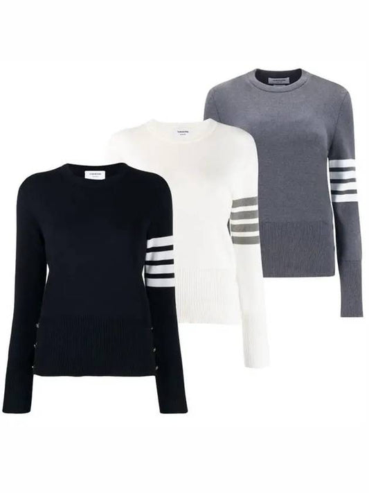 Milano Stitch Crewneck 4-Bar Cotton Crepe Knit Top Navy - THOM BROWNE - BALAAN 2