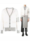 V-Neck 4-Bar Wool Cardigan White - THOM BROWNE - BALAAN 2