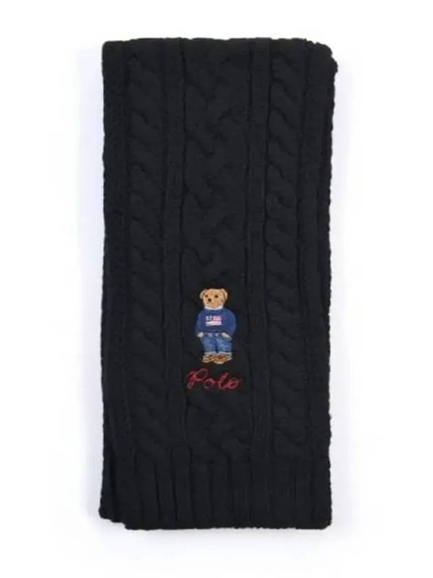 Embroidered Bear Cable Knit Wool Muffle Black - POLO RALPH LAUREN - BALAAN 4