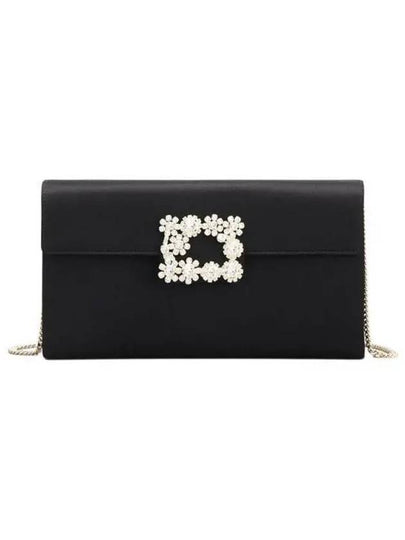 Flower Strass Buckle Clutch In Satin Black - ROGER VIVIER - BALAAN 2