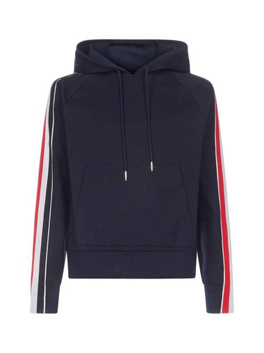 Three Stripe Cotton Hoodie Navy - THOM BROWNE - BALAAN 1