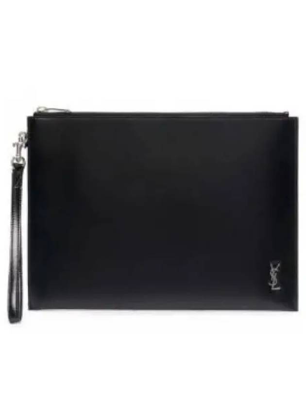 Tiny Monogram Silver Clutch Bag Black - SAINT LAURENT - BALAAN 2