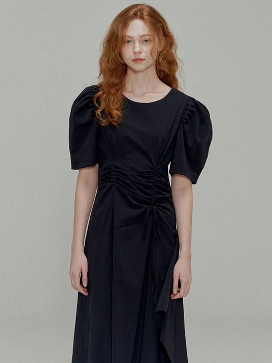 Ribbon pin tuck shirring dress_Black - OPENING SUNSHINE - BALAAN 1