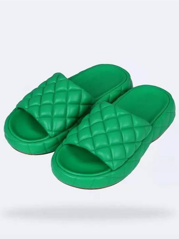 Quilted Padded Slippers Green - BOTTEGA VENETA - BALAAN.