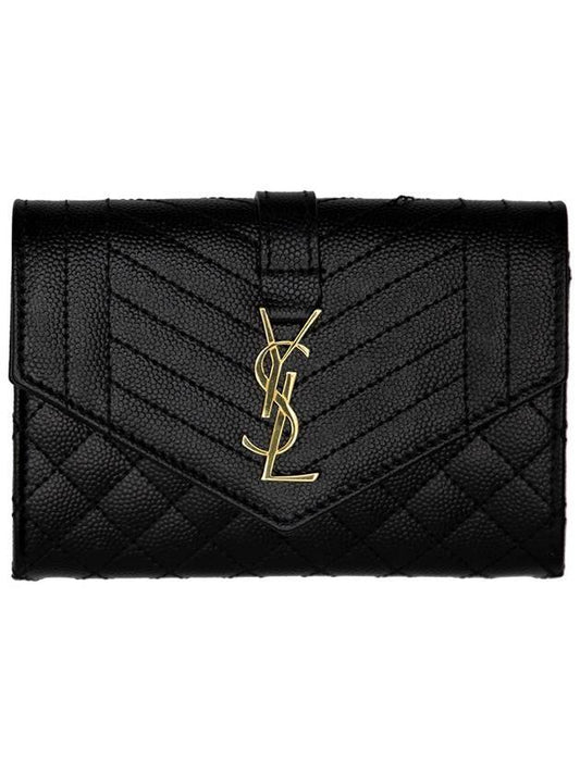 Matelasse Monogram Envelope Small Half Wallet Black - SAINT LAURENT - BALAAN 1