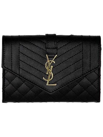 Matelasse Monogram Envelope Small Half Wallet Black - SAINT LAURENT - BALAAN 1