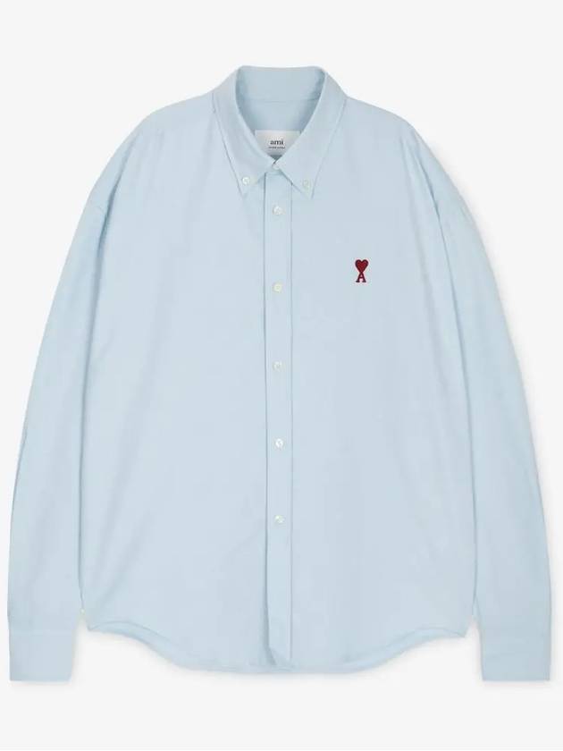 Heart Logo Boxy Fit Button Long Sleeve Shirt Sky Blue - AMI - BALAAN 3