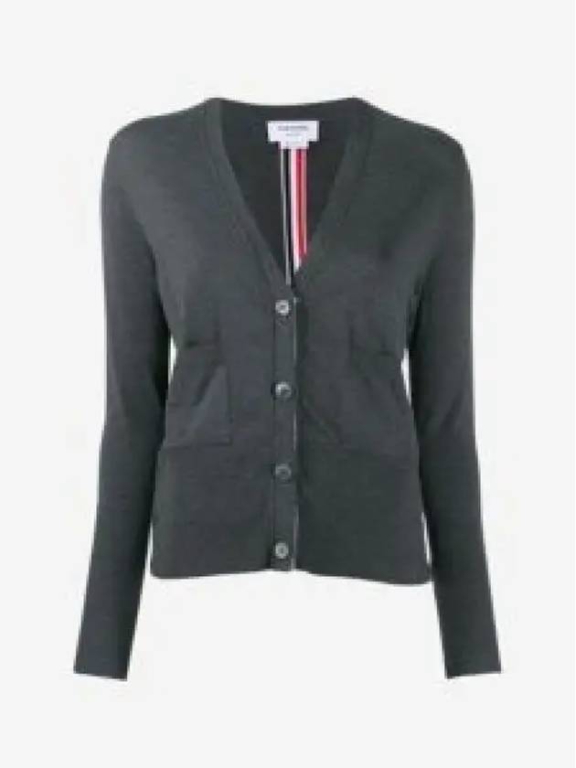 Silk Cotton Blend Relaxed V-Neck Cardigan Dark Grey - THOM BROWNE - BALAAN 2