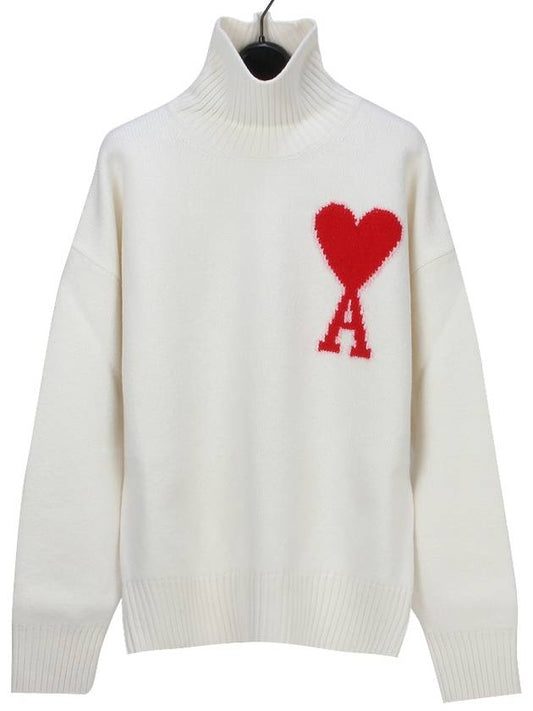 heart logo knit turtleneck white - AMI - BALAAN.