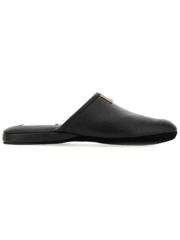 Pebbled Grosgrain Tab Leather Slippers Black - THOM BROWNE - BALAAN 1