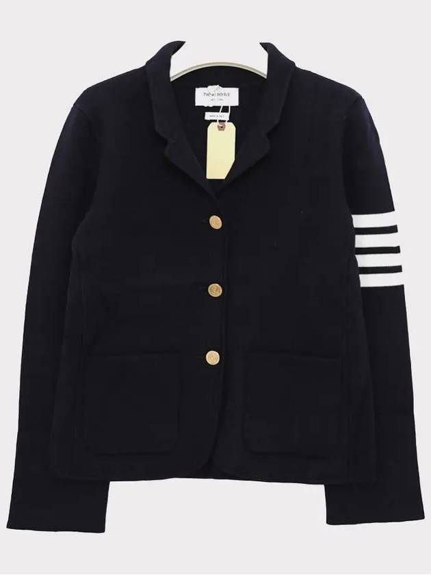 Women's Double Face Fine Merino Wool 4 Bar Stripe Sports Single Coat Navy - THOM BROWNE - BALAAN 4