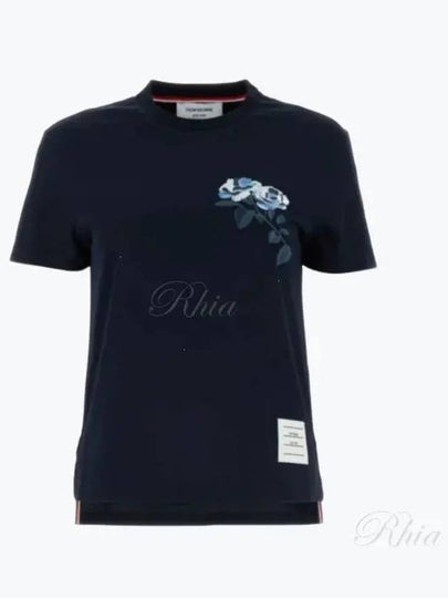 Rose Cotton Short Sleeve T-Shirt Navy - THOM BROWNE - BALAAN 2