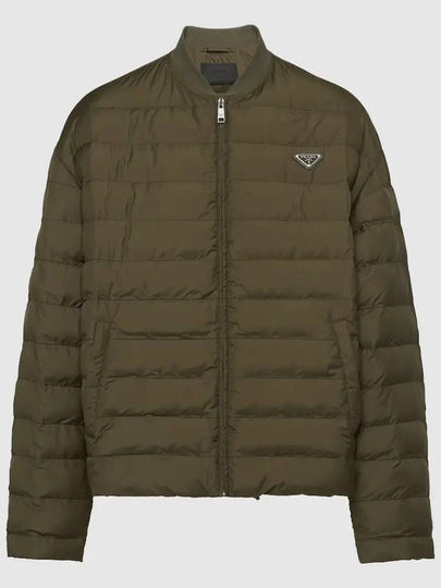 Triangle Logo Knit Collar Down Padded Jacket Military Green - PRADA - BALAAN 2