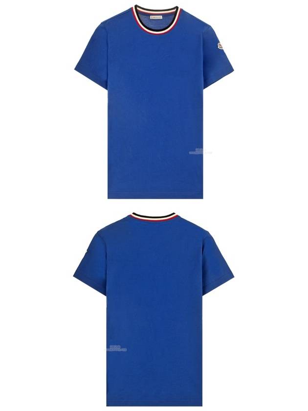 Striped Neck Cotton Short Sleeve T-Shirt Blue - MONCLER - BALAAN 6