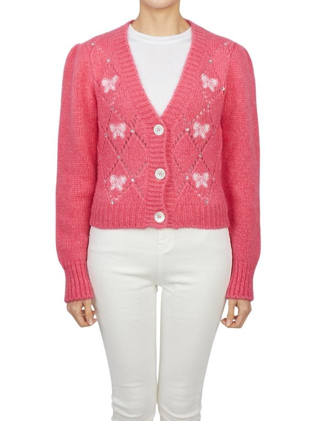 Embroidered Butterfly Pointel Alpaca Cardigan Pink - ALESSANDRA RICH - BALAAN 2