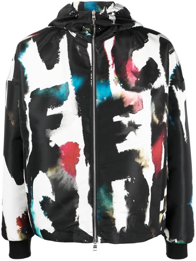 Men's Watercolor Graffiti Windbreaker Black White - ALEXANDER MCQUEEN - BALAAN 2