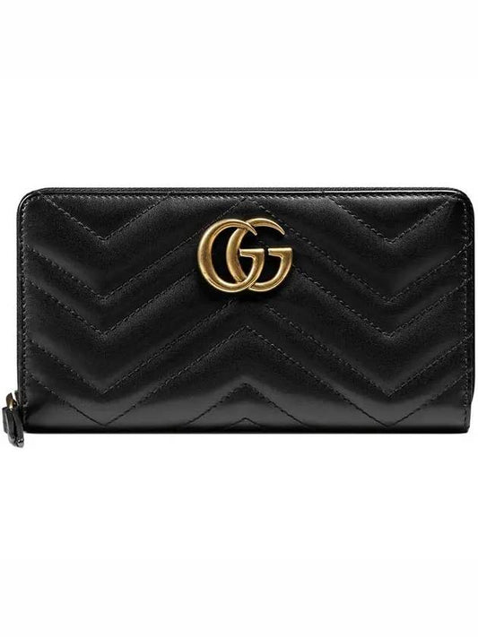 GG Marmont Chevron Matelasse Zipper Around Long Wallet Black - GUCCI - BALAAN 1