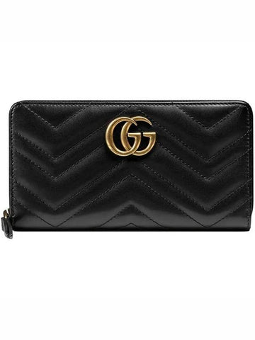 GG Marmont Chevron Matelasse Zipper Around Long Wallet Black - GUCCI - BALAAN 1